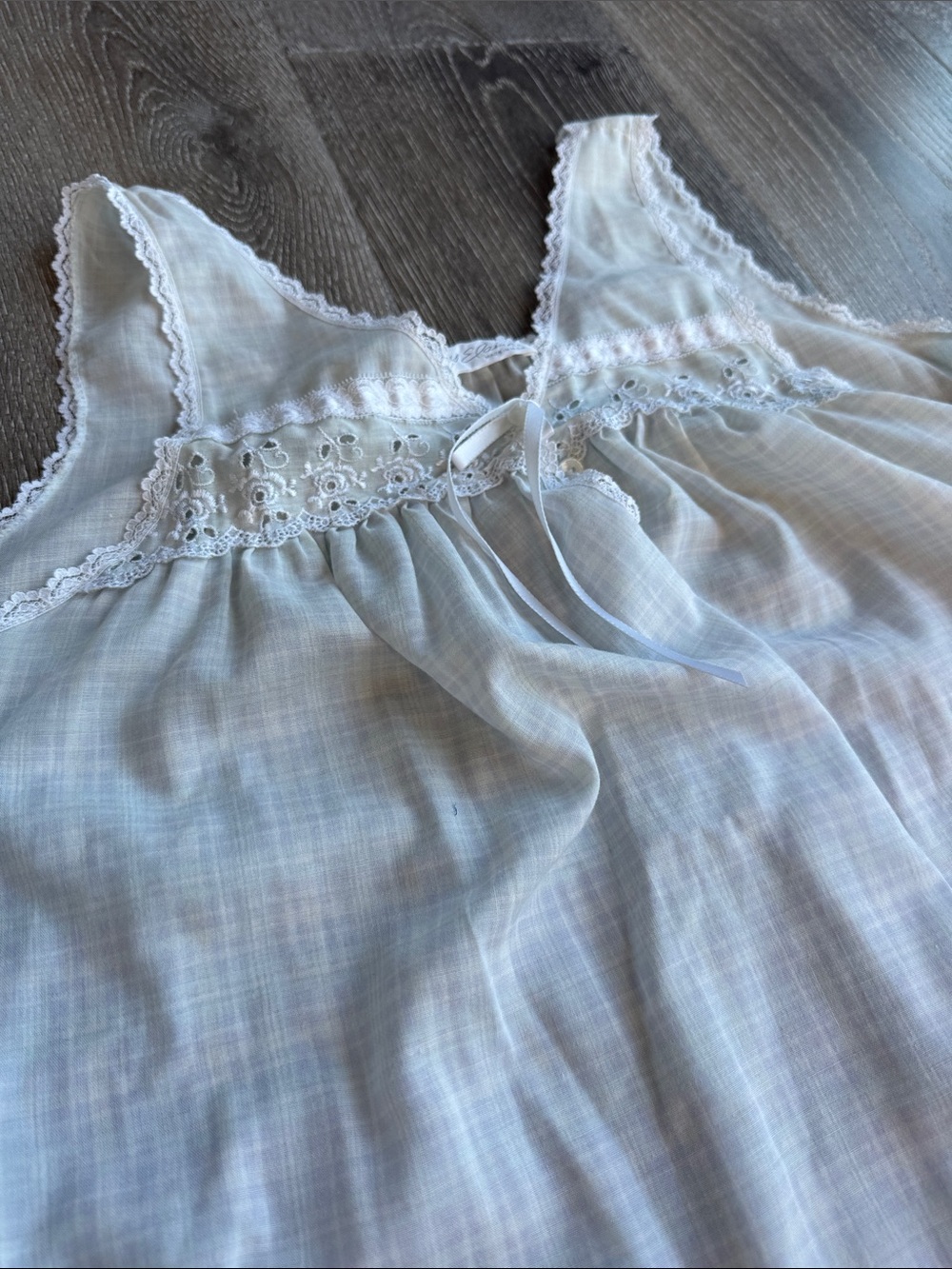 Vintage Miss Elaine Light Blue Lace-Trim Cotton Chemise 0627